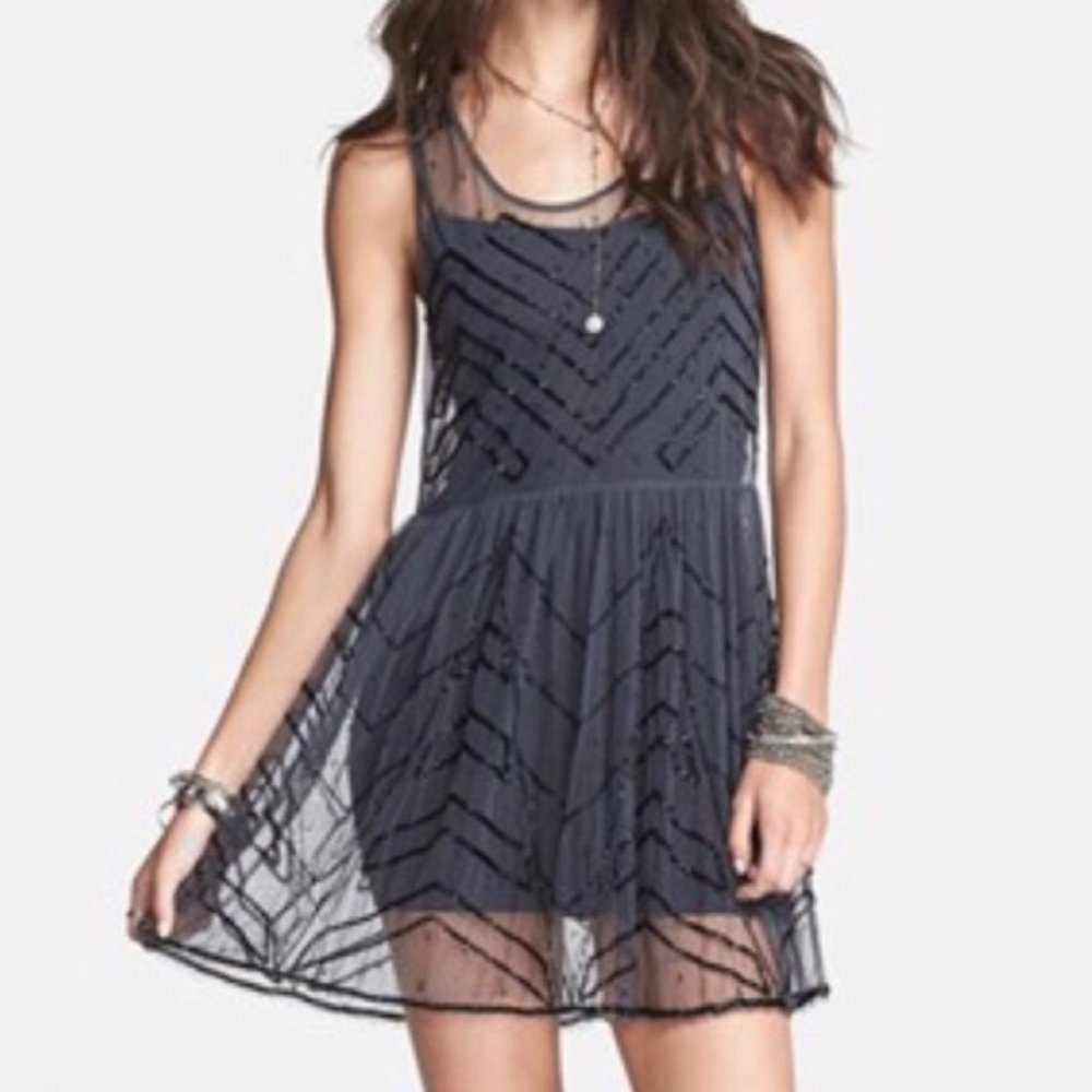 Free People Sheer Beaded Slip Dress